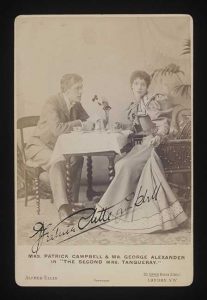 Photographic print of Mrs. Patrick Campbell and Mr. George Alexander from a production of The Second Mrs. Tanqueray, by Arthur W. Pinero, photographed by Alfred Ellis, St. James Theatre, London 1893.