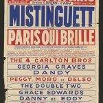 Poster, printed in red and blue lettering listing the acts performing at the Casino de Paris at 16, Rue de Clichy.