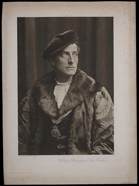Print of a three-quarters photograph of Johnston Forbes-Robertson as the Duke of Buckingham