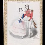 Front page of a printed music sheet, featuring an image of a young Queen Victoria and Prince Albert