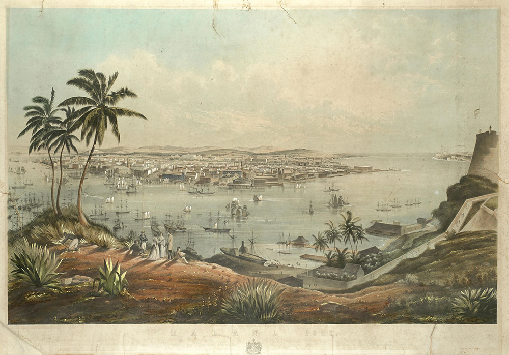 Habana lithograph with extensive hand-colouring, 1851
