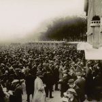 Photograph of crowd at Longchamp, Paris racecourse Photographed in Paris, France, c1930